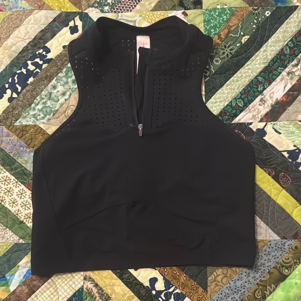 Lululemon Athletica Black Crop Tank Top with Mandarin Collar